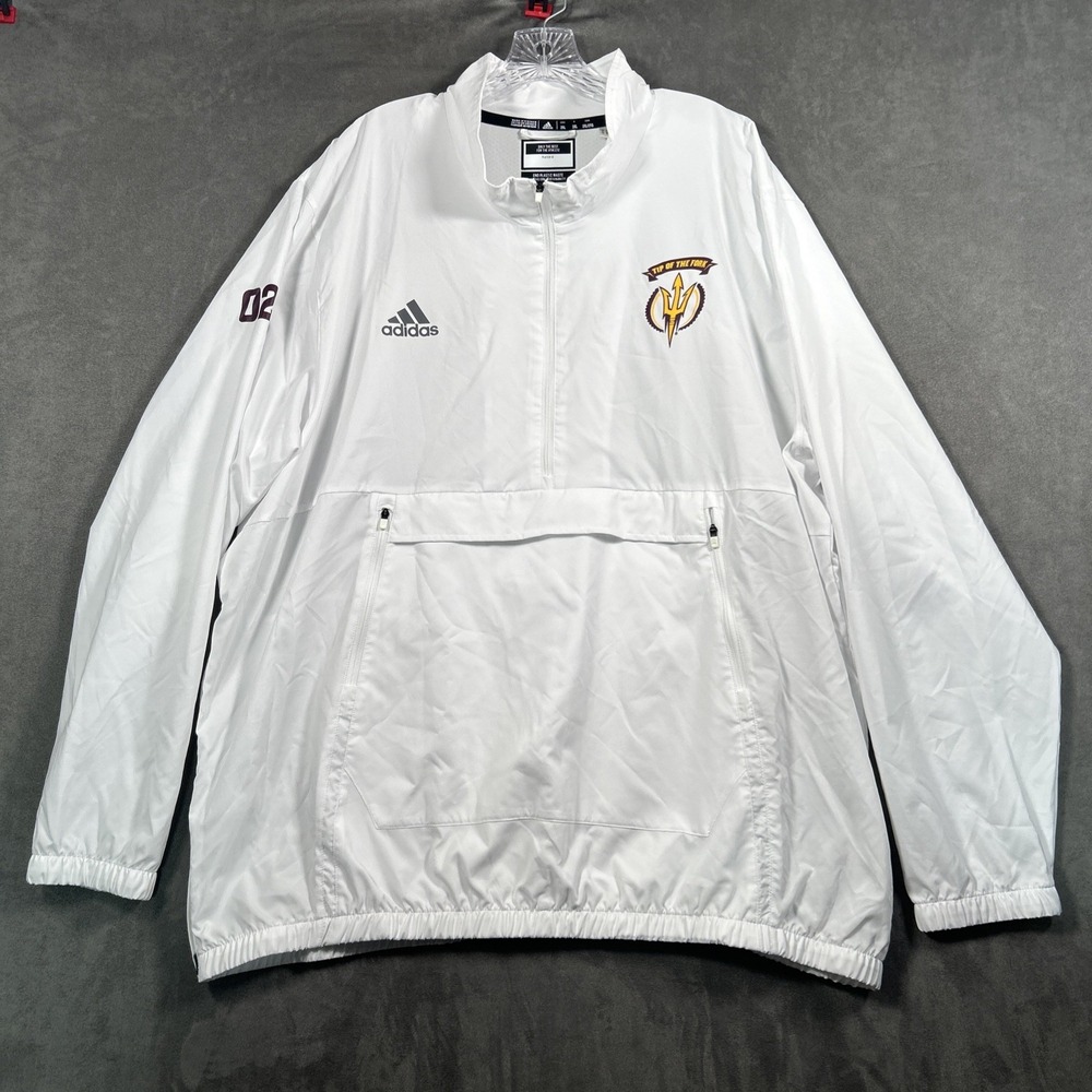 Arizona State Sun Devils Adidas White Windbreaker Team Issued Jacket Mens 2XL